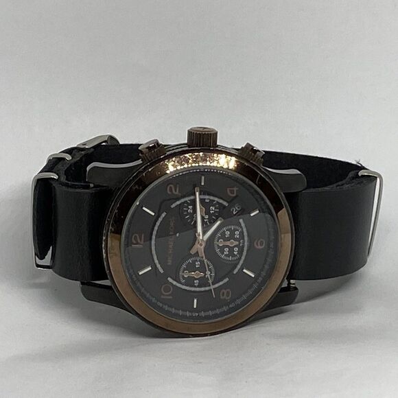 Michael Kors MK8266 Men's Black Leather Analog Dial Quartz Genuine Watch EY690 - Picture 7 of 12